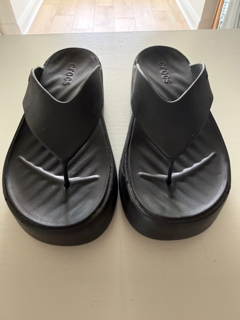 CROCS Black Platform Thong Sandals